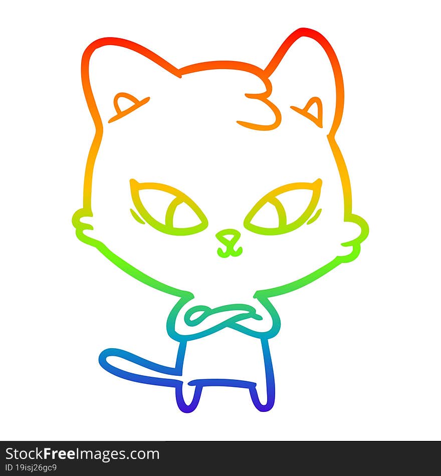 rainbow gradient line drawing of a cute cartoon cat