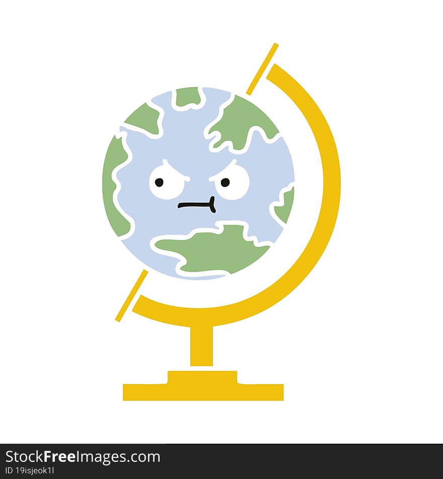 Flat Color Retro Cartoon Globe Of The World