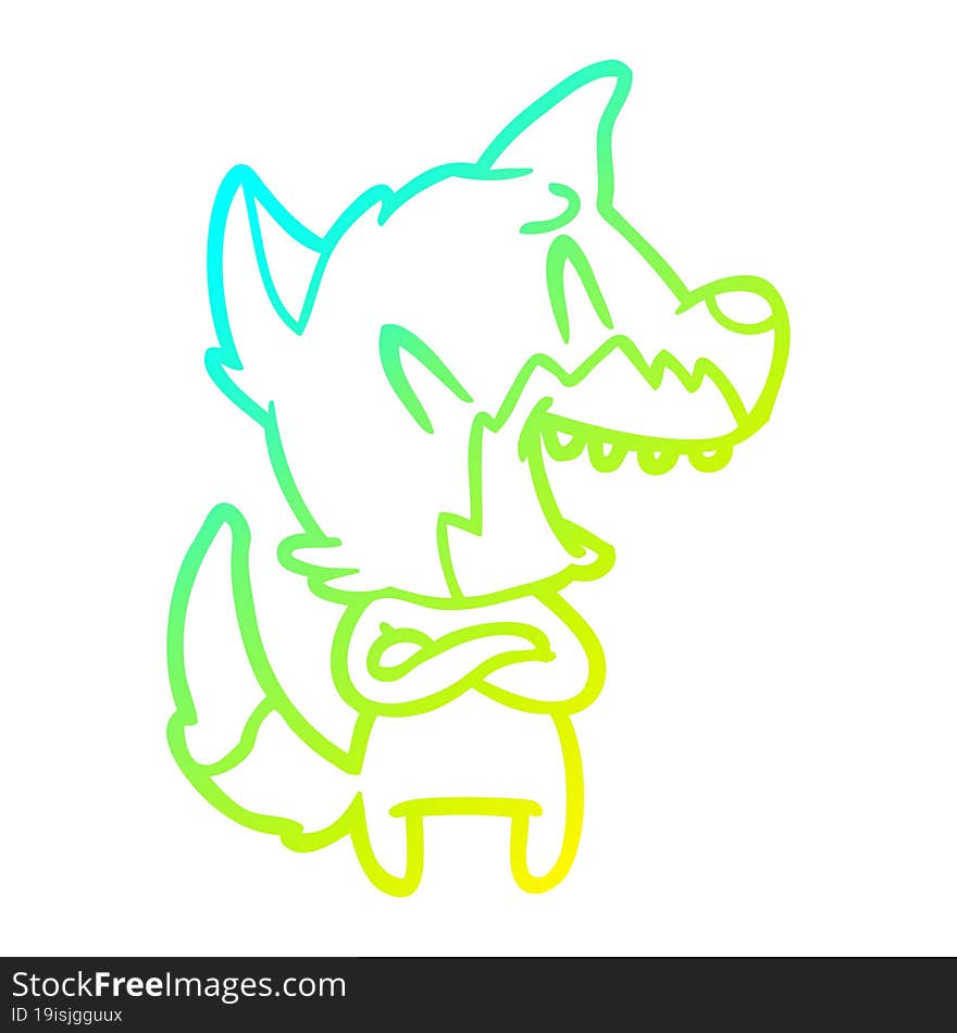 cold gradient line drawing of a laughing fox cartoon