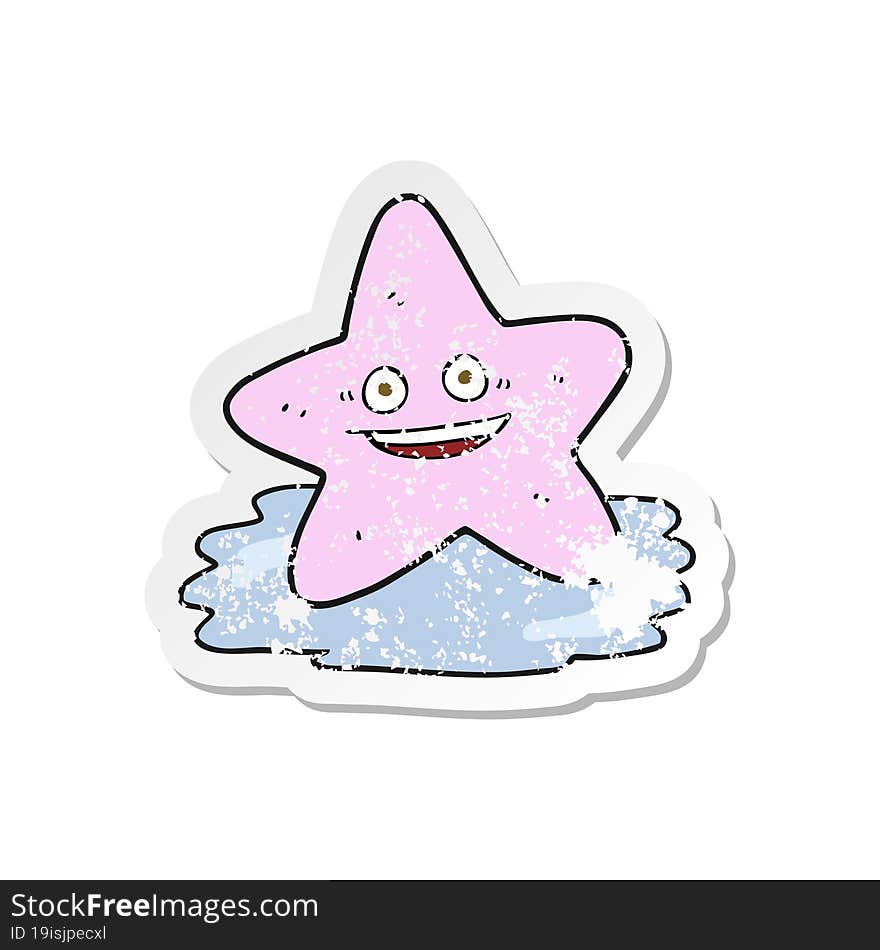 retro distressed sticker of a cartoon starfish