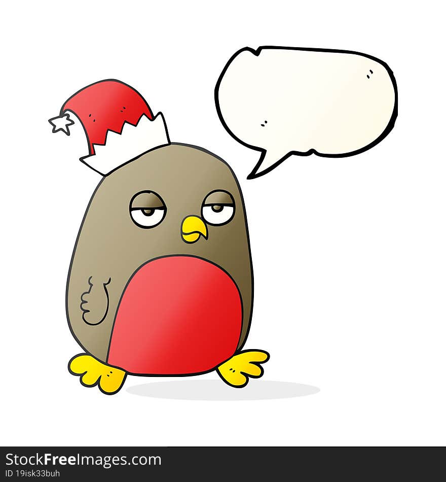 Speech Bubble Cartoon Christmas Robin Wearing Santa Hat