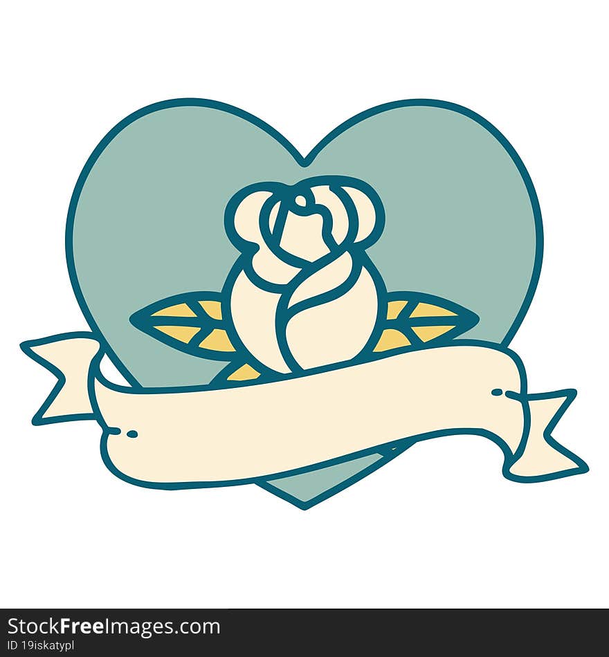 iconic tattoo style image of a heart rose and banner. iconic tattoo style image of a heart rose and banner