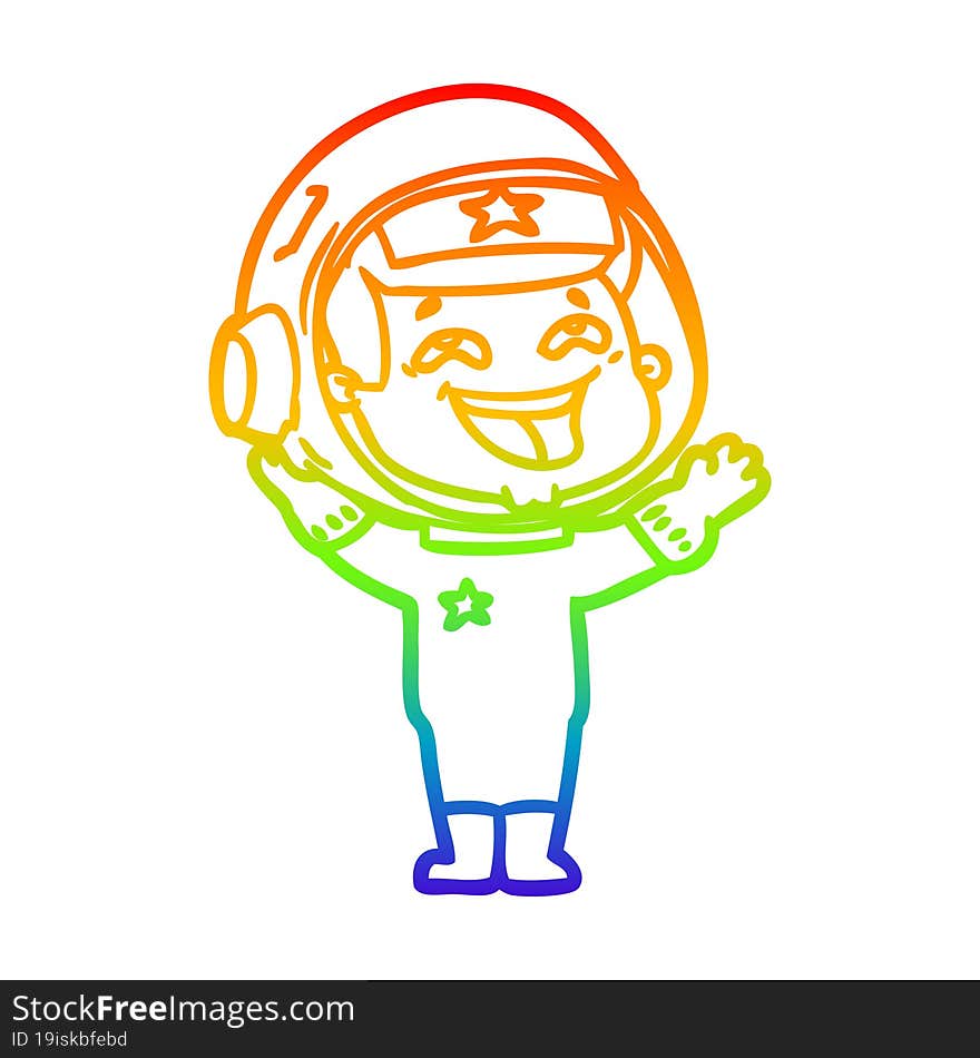 rainbow gradient line drawing cartoon laughing astronaut