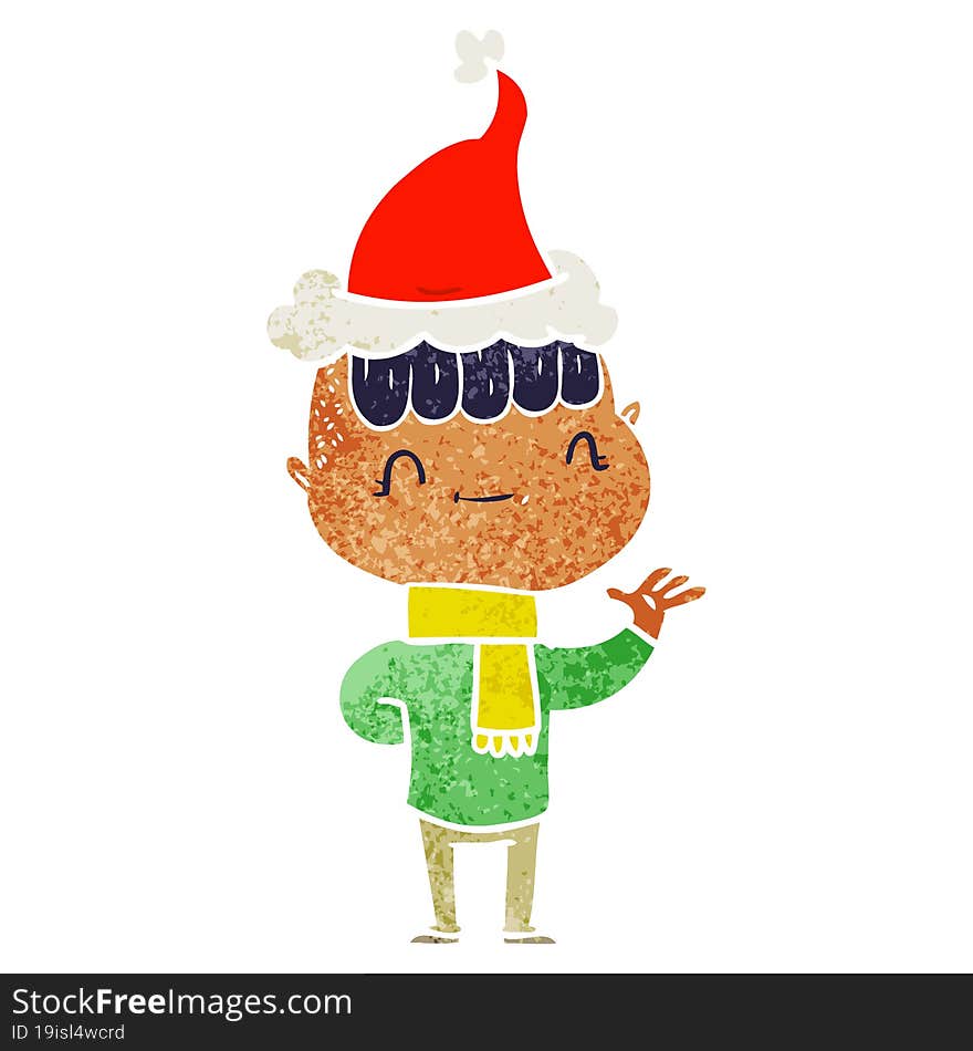 Retro Cartoon Of A Friendly Boy Wearing Santa Hat