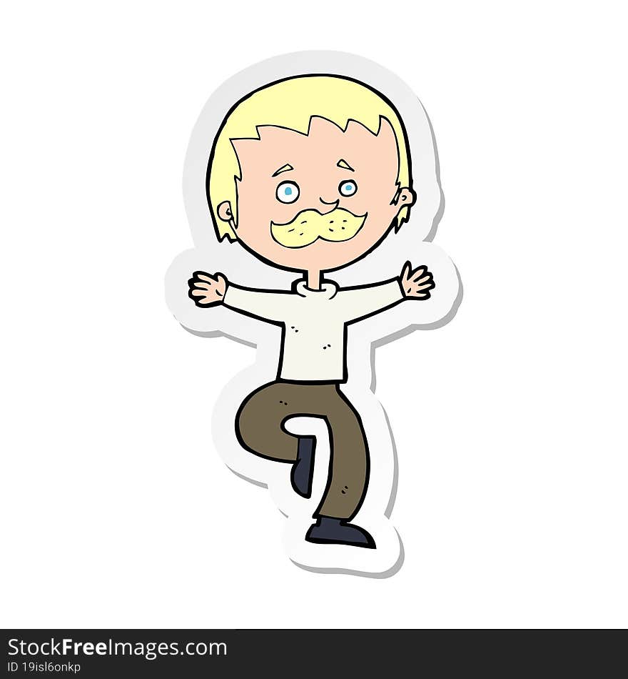 sticker of a cartoon dancing man with mustache