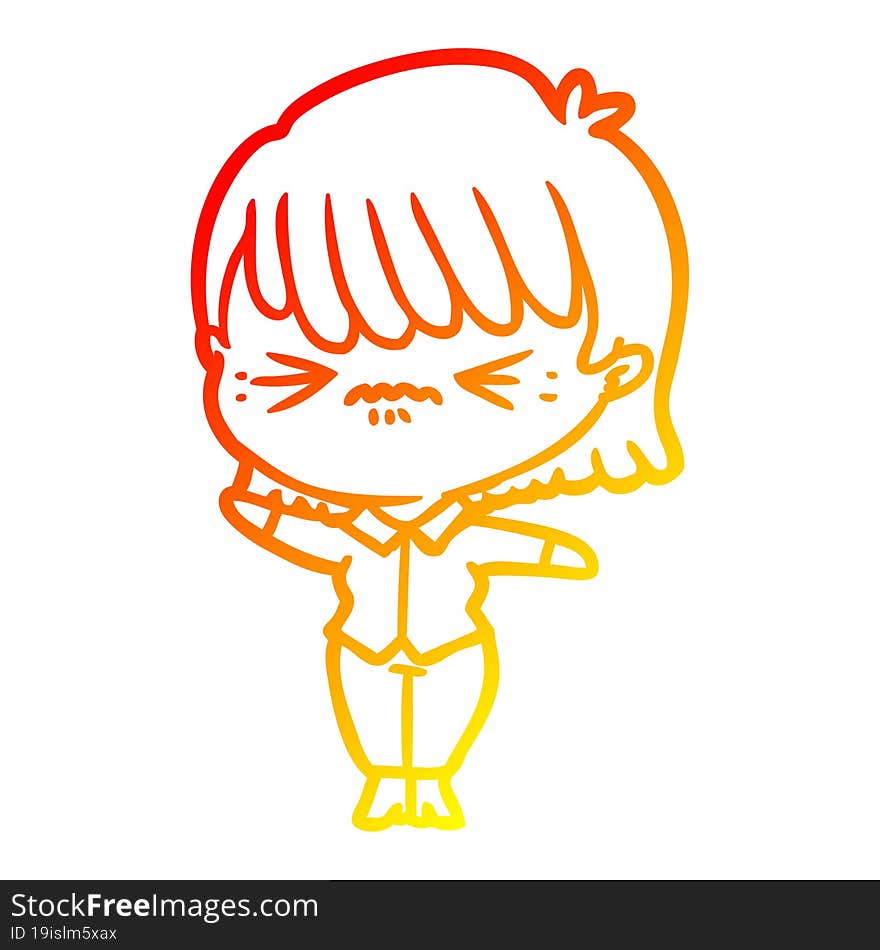 Warm Gradient Line Drawing Annoyed Cartoon Girl