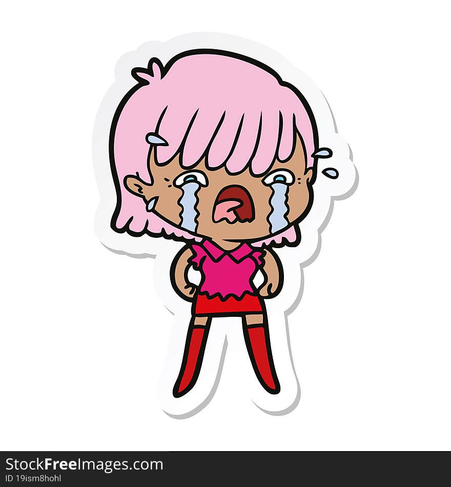 Sticker Of A Cartoon Girl Crying