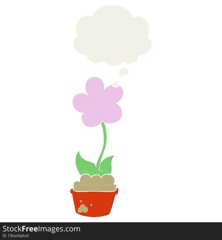 cute cartoon flower with thought bubble in retro style