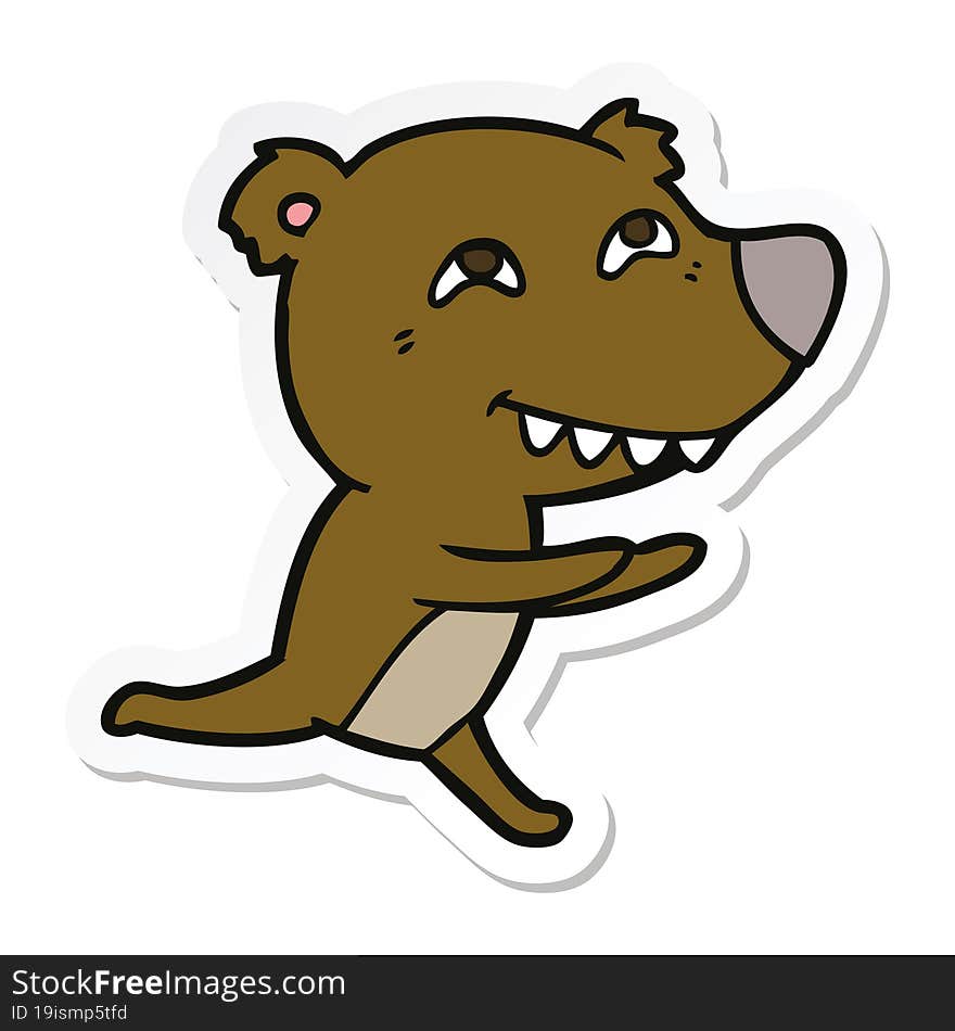 Sticker Of A Cartoon Bear Running