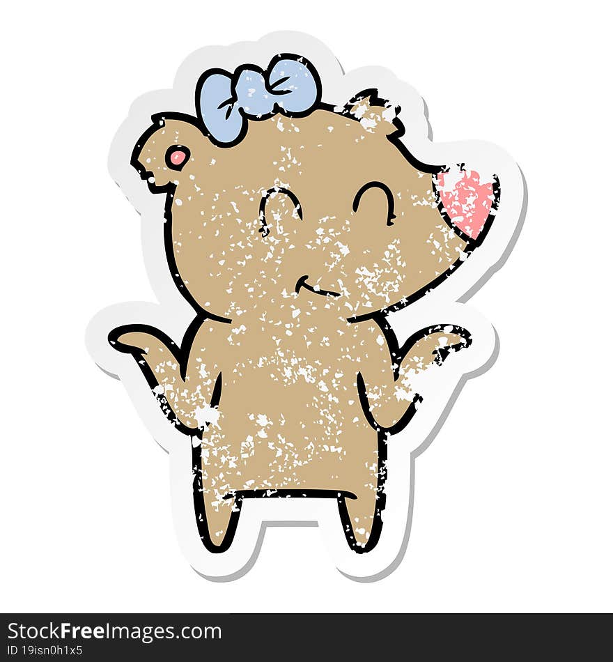 distressed sticker of a female bear cartoon