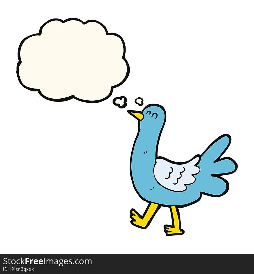 cartoon walking bird with thought bubble