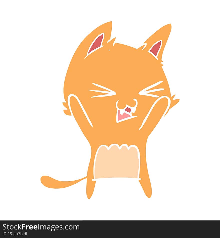 flat color style cartoon cat hissing