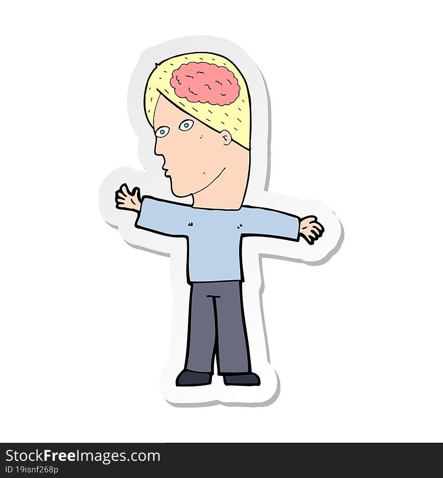 sticker of a cartoon man with brain