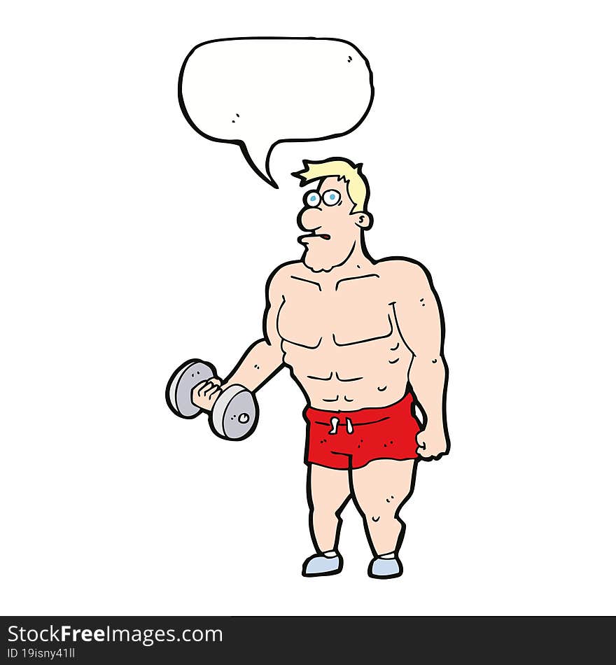 Cartoon Man Lifting Weights With Speech Bubble