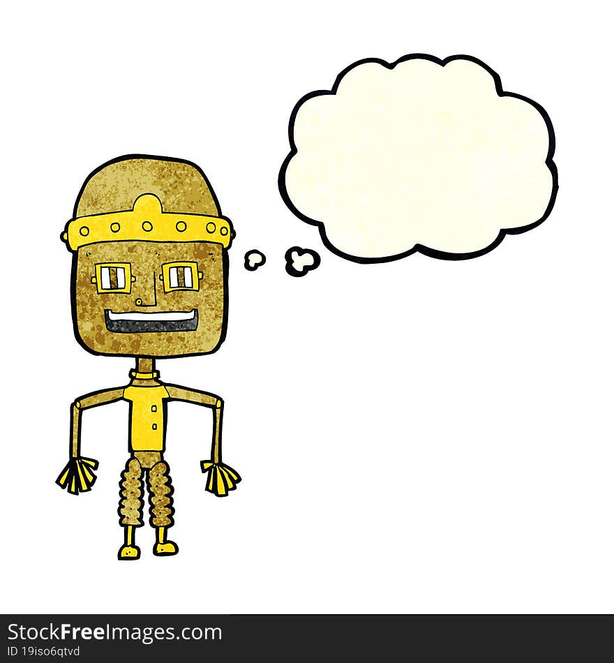 funny cartoon robot with thought bubble