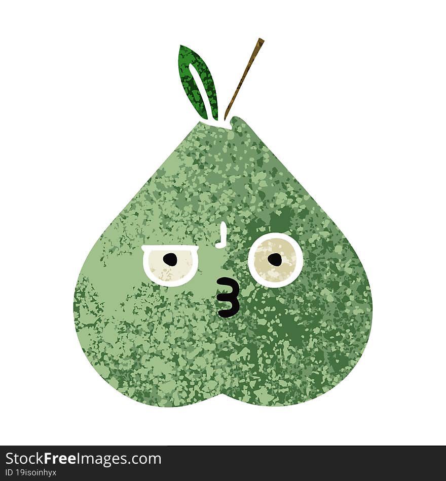 retro illustration style cartoon of a green pear