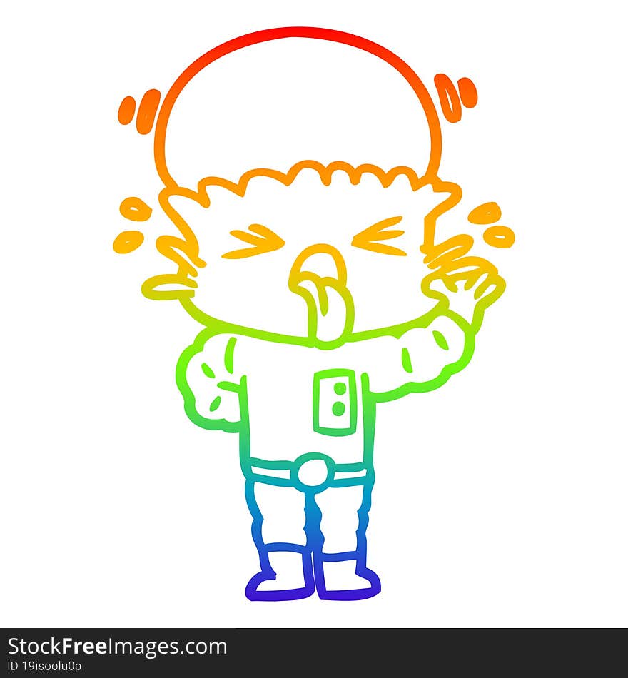 Rainbow Gradient Line Drawing Disgusted Cartoon Alien