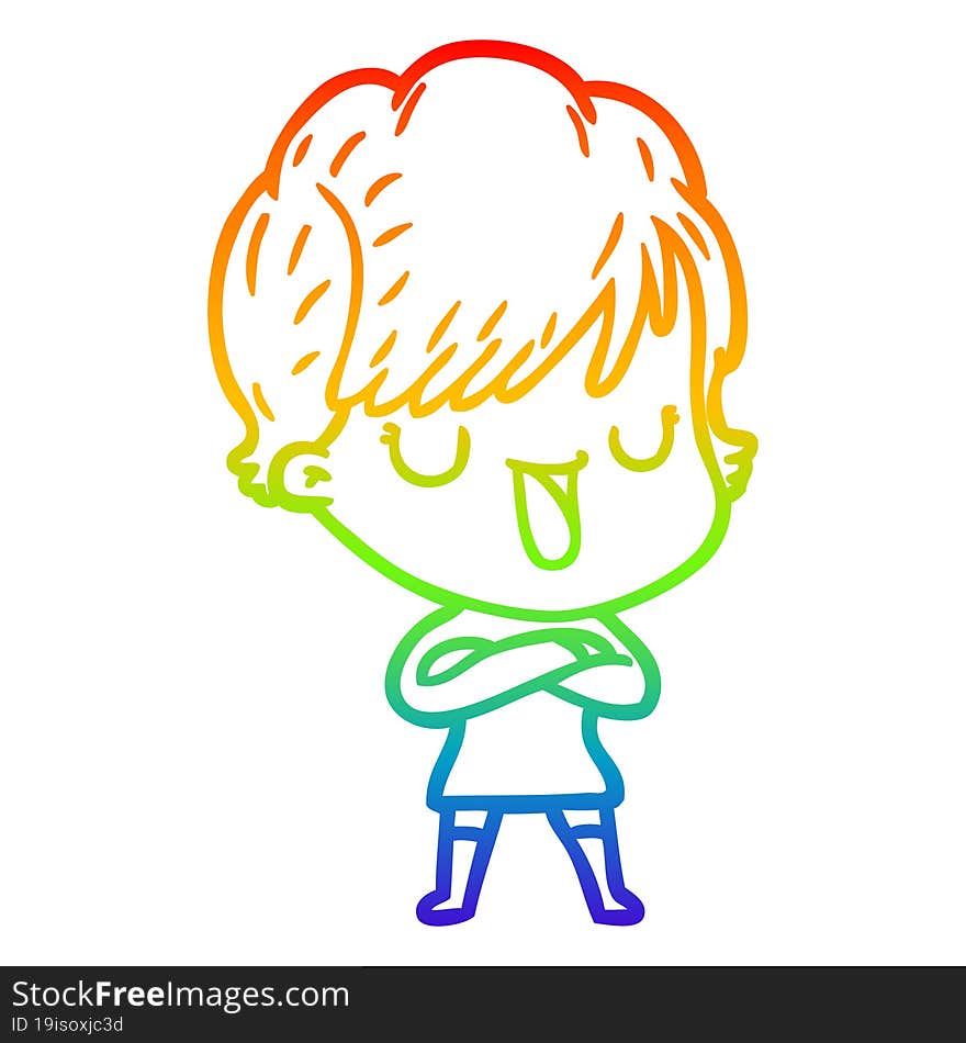 rainbow gradient line drawing of a cartoon woman talking