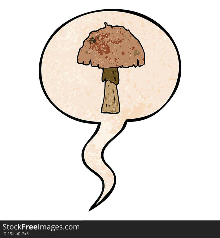 Cartoon Mushroom And Speech Bubble In Retro Texture Style