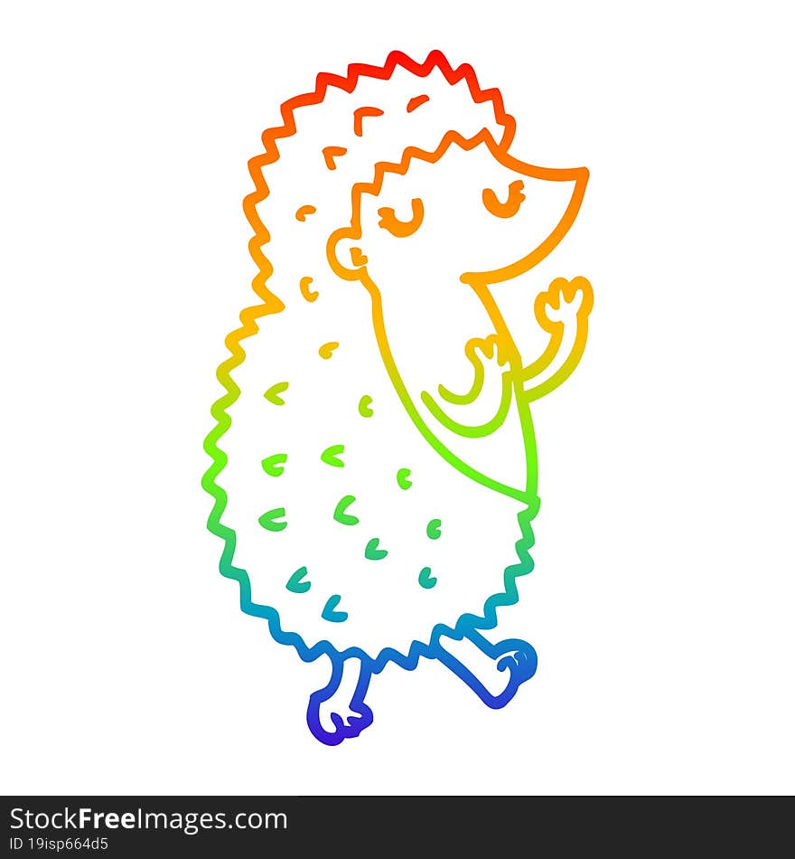 Rainbow Gradient Line Drawing Cartoon Hedgehog