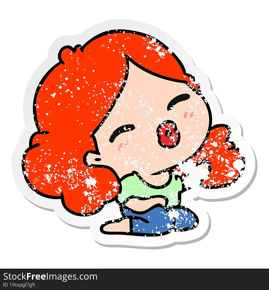 distressed sticker cartoon of cute kawaii girl