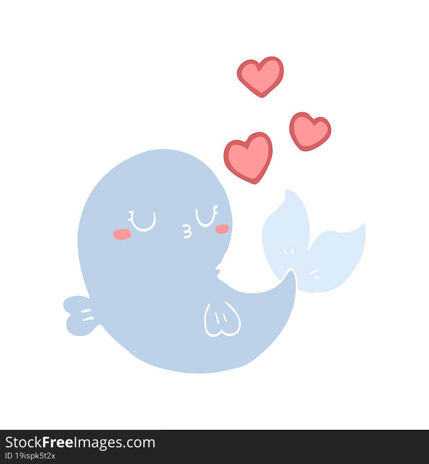 cute flat color style cartoon whale in love