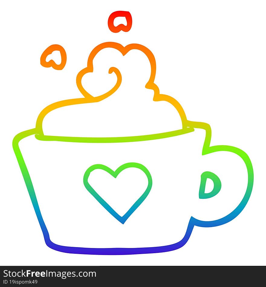 Rainbow Gradient Line Drawing Cartoon Cup Of Coffee