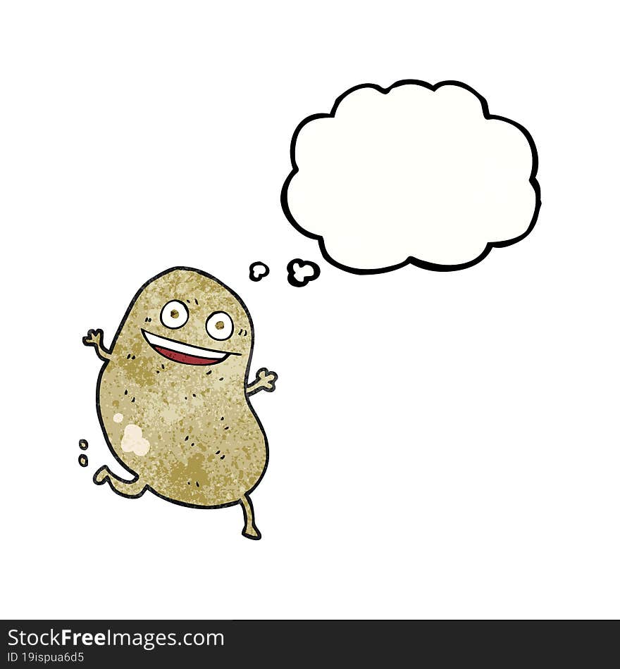 freehand drawn thought bubble textured cartoon potato running