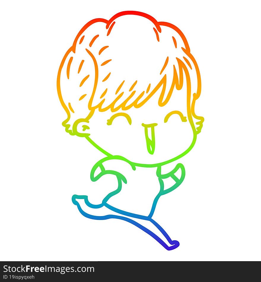 Rainbow Gradient Line Drawing Cartoon Laughing Woman