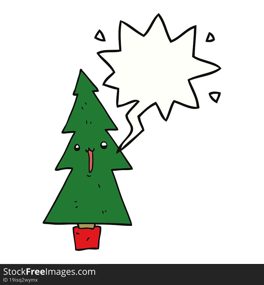 Cartoon Christmas Tree And Speech Bubble