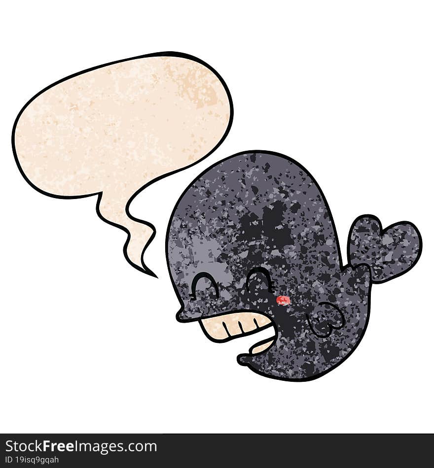 Cartoon Whale And Speech Bubble In Retro Texture Style