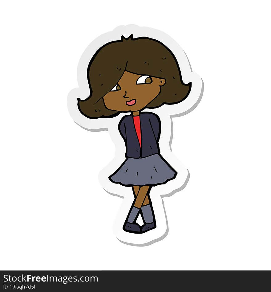 Sticker Of A Cartoon Happy Girl