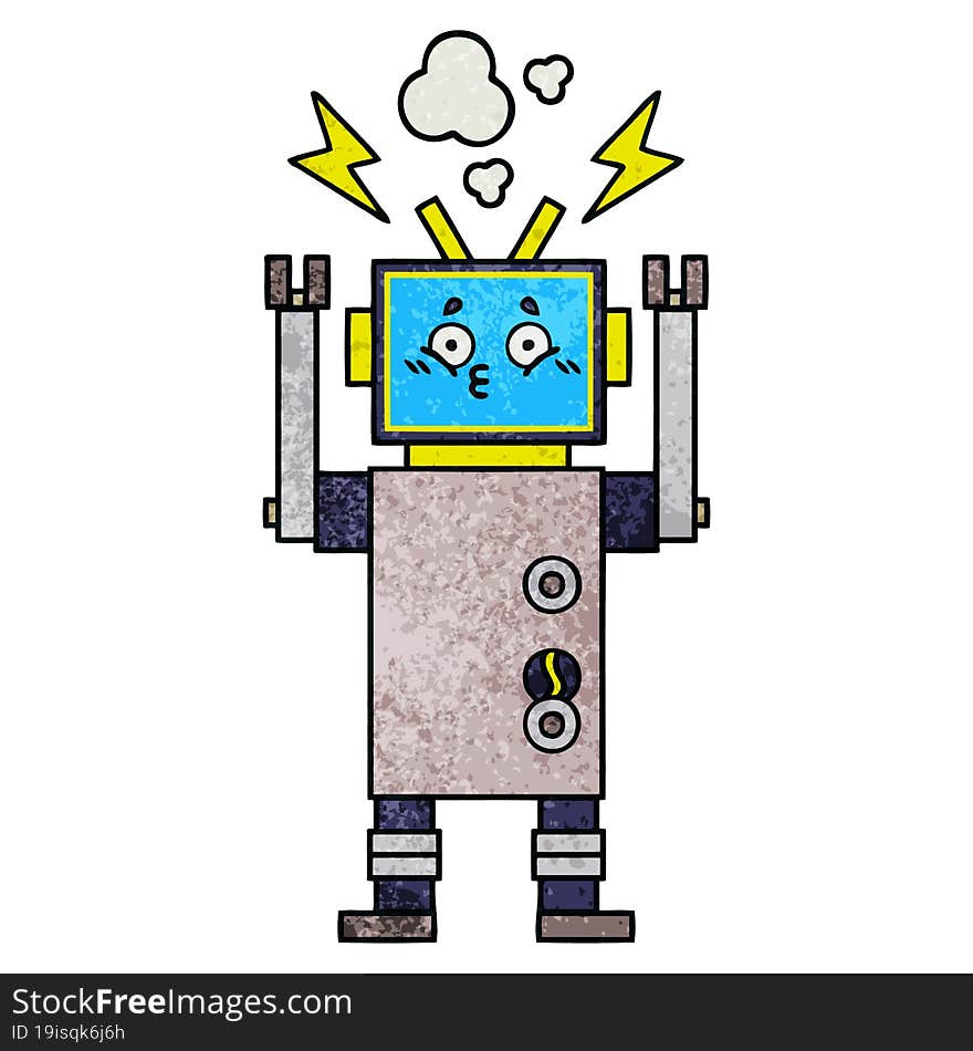 retro grunge texture cartoon of a robot