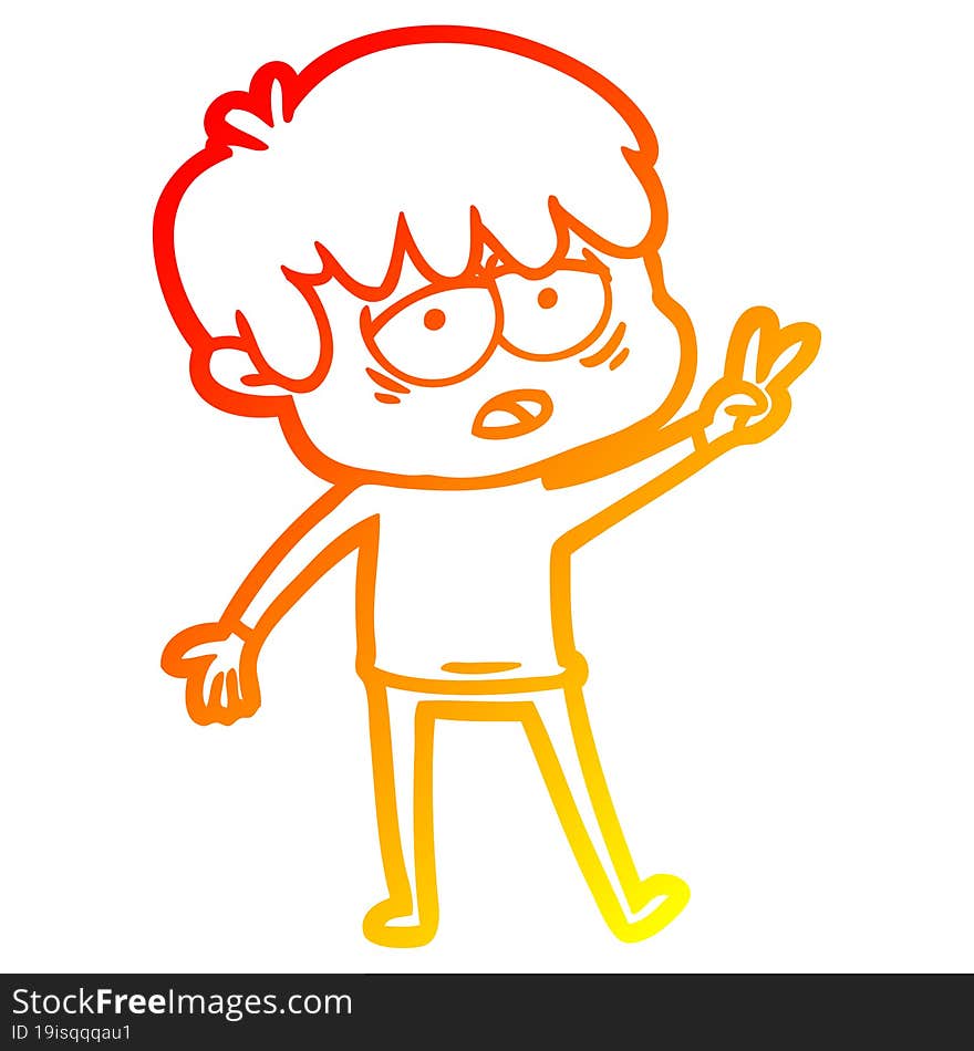 warm gradient line drawing cartoon exhausted boy