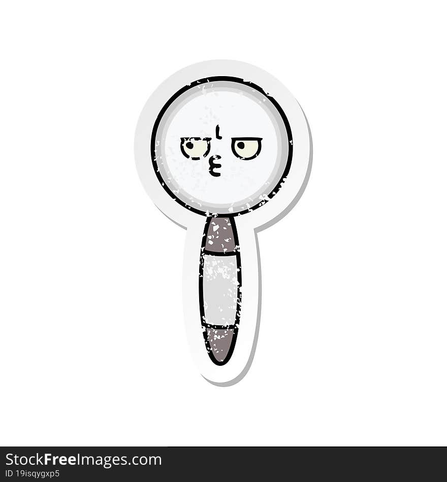 distressed sticker of a cute cartoon magnifying glass