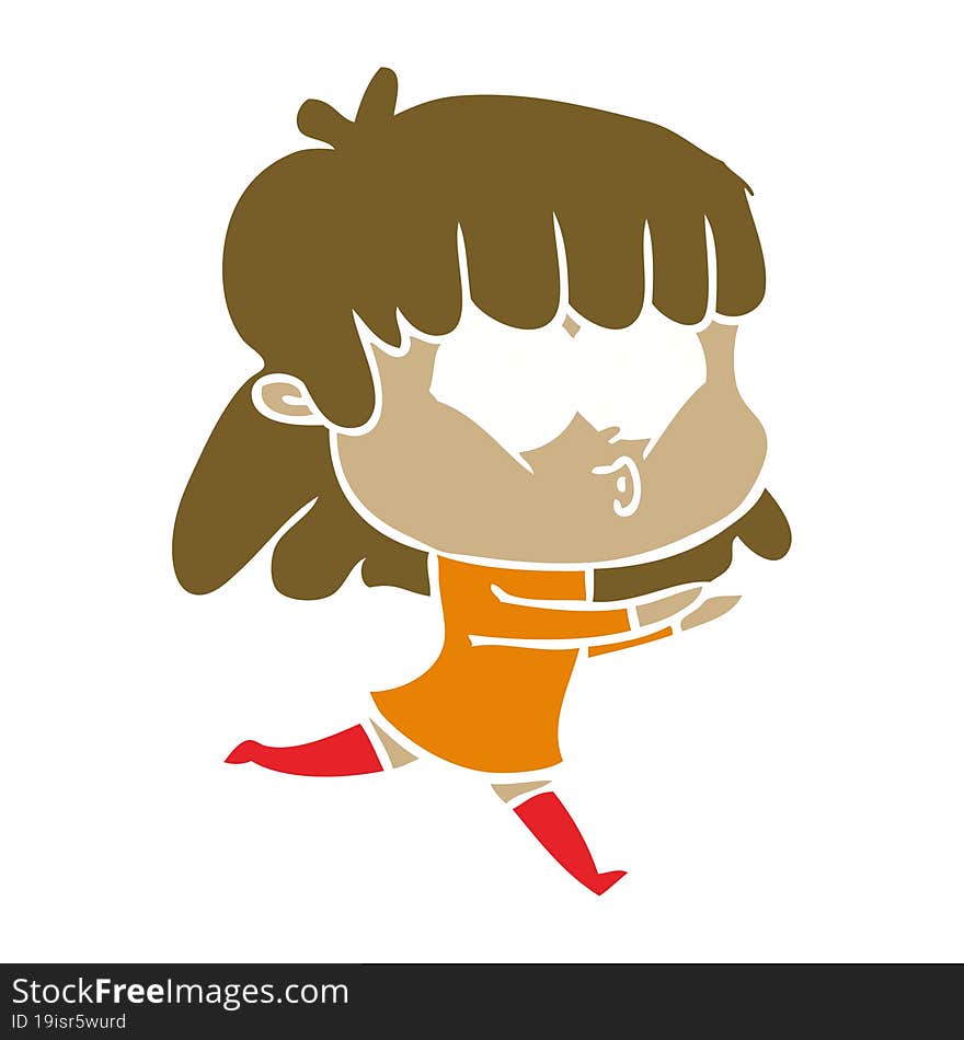 Flat Color Style Cartoon Whistling Girl