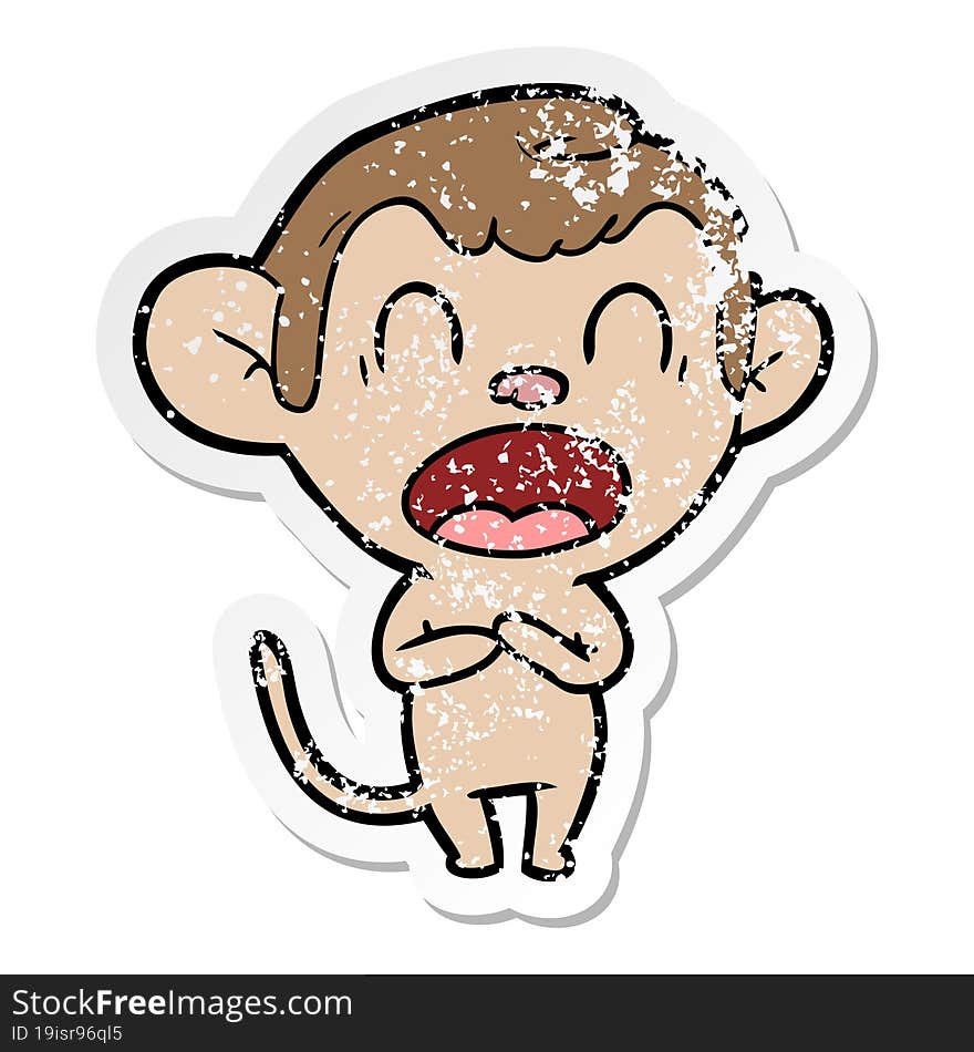 distressed sticker of a yawning cartoon monkey