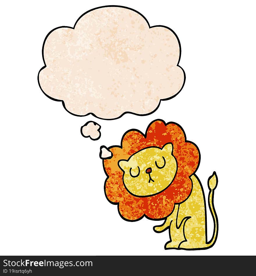 cute cartoon lion and thought bubble in grunge texture pattern style