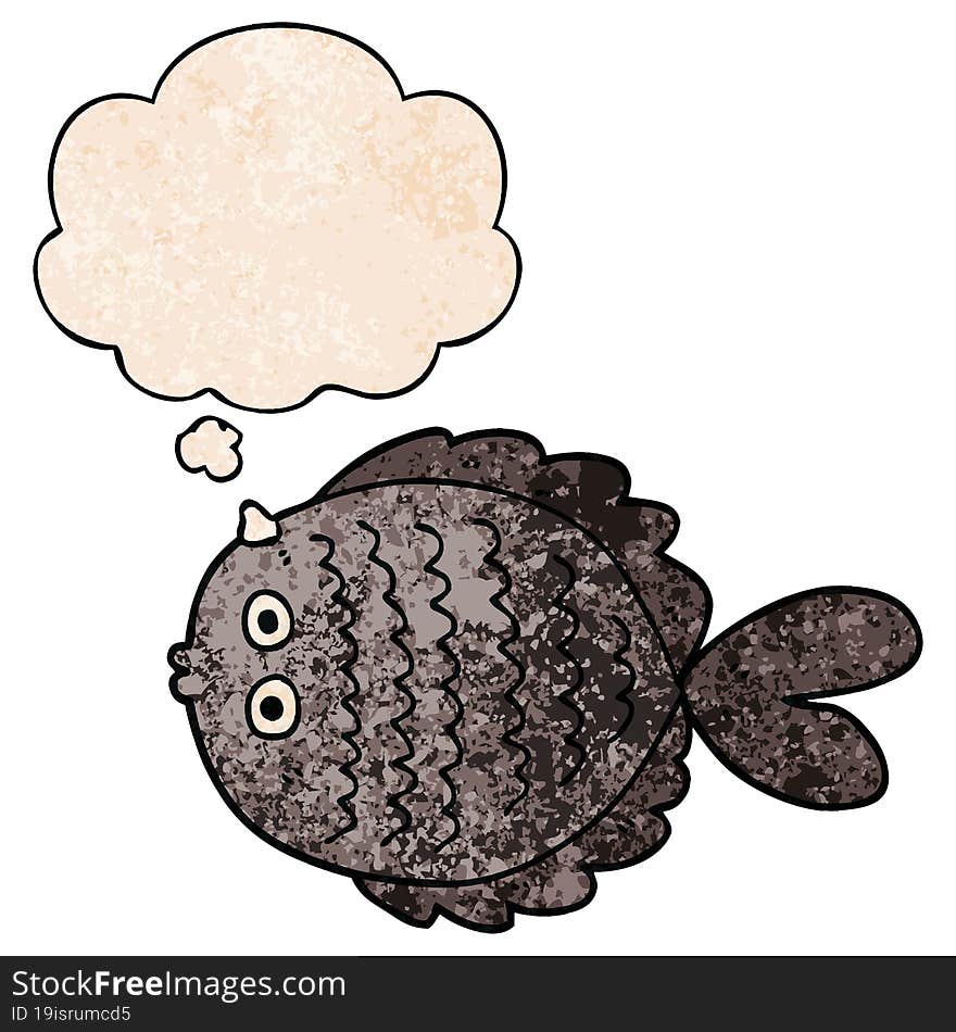 cartoon flat fish and thought bubble in grunge texture pattern style