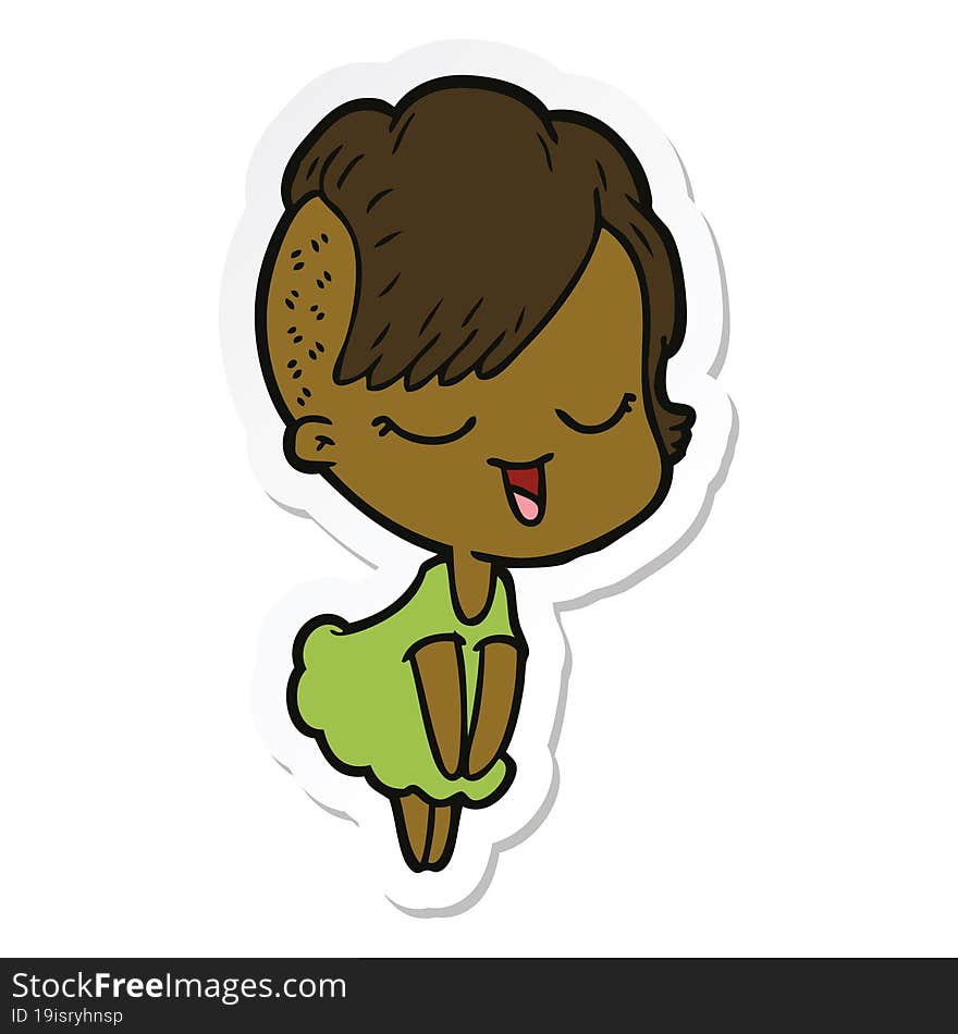 sticker of a happy cartoon girl