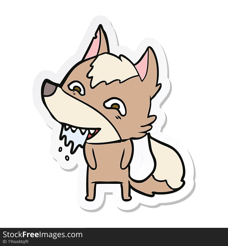 Sticker Of A Cartoon Hungry Wolf