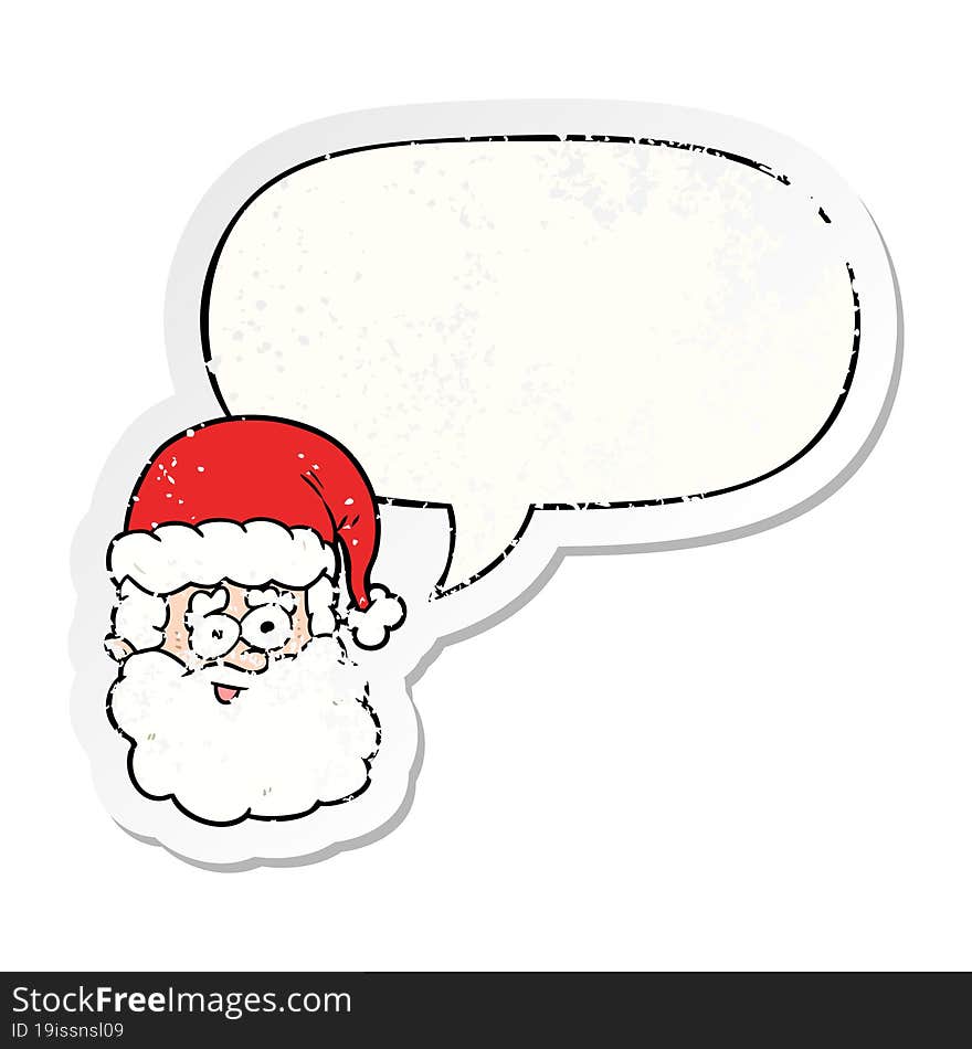 cartoon santa claus and speech bubble distressed sticker