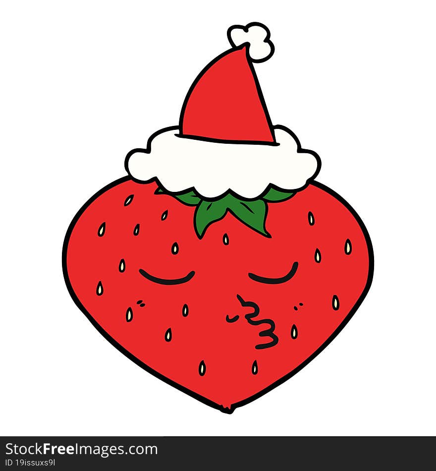 Line Drawing Of A Strawberry Wearing Santa Hat