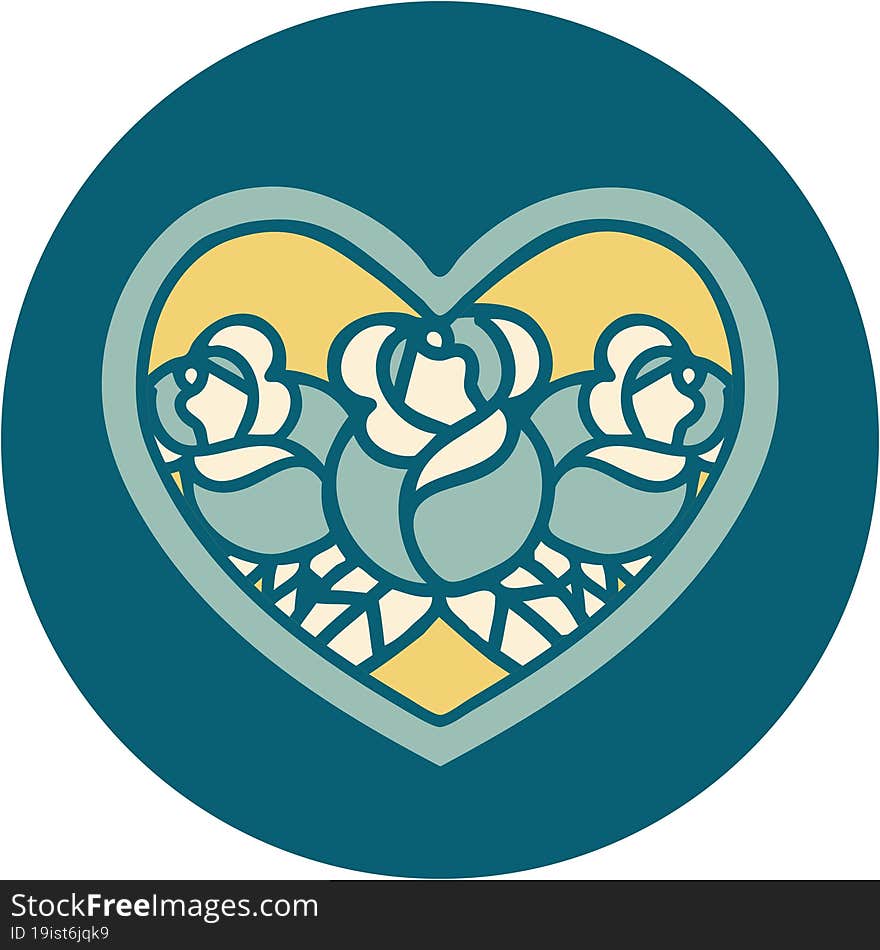 Tattoo Style Icon Of A Heart And Flowers