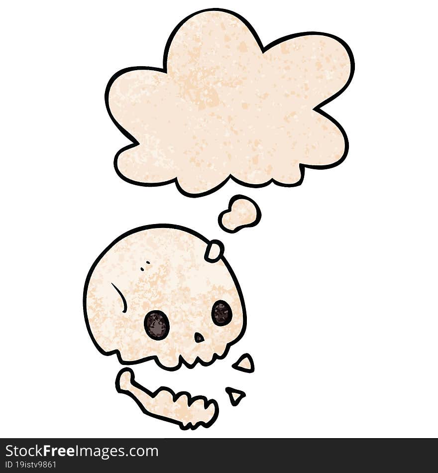 cartoon spooky skull and thought bubble in grunge texture pattern style