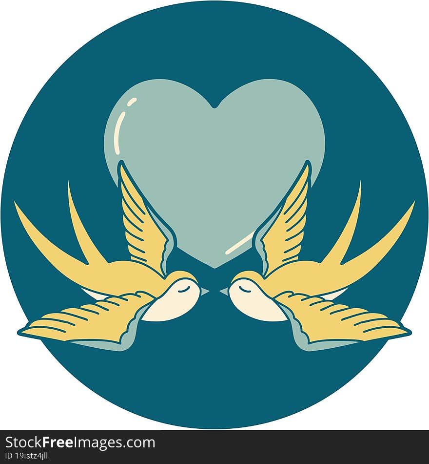 iconic tattoo style image of swallows and a heart. iconic tattoo style image of swallows and a heart