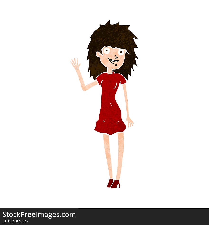 cartoon happy woman waving