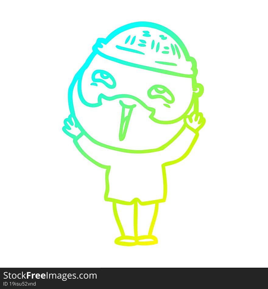 cold gradient line drawing cartoon happy bearded man