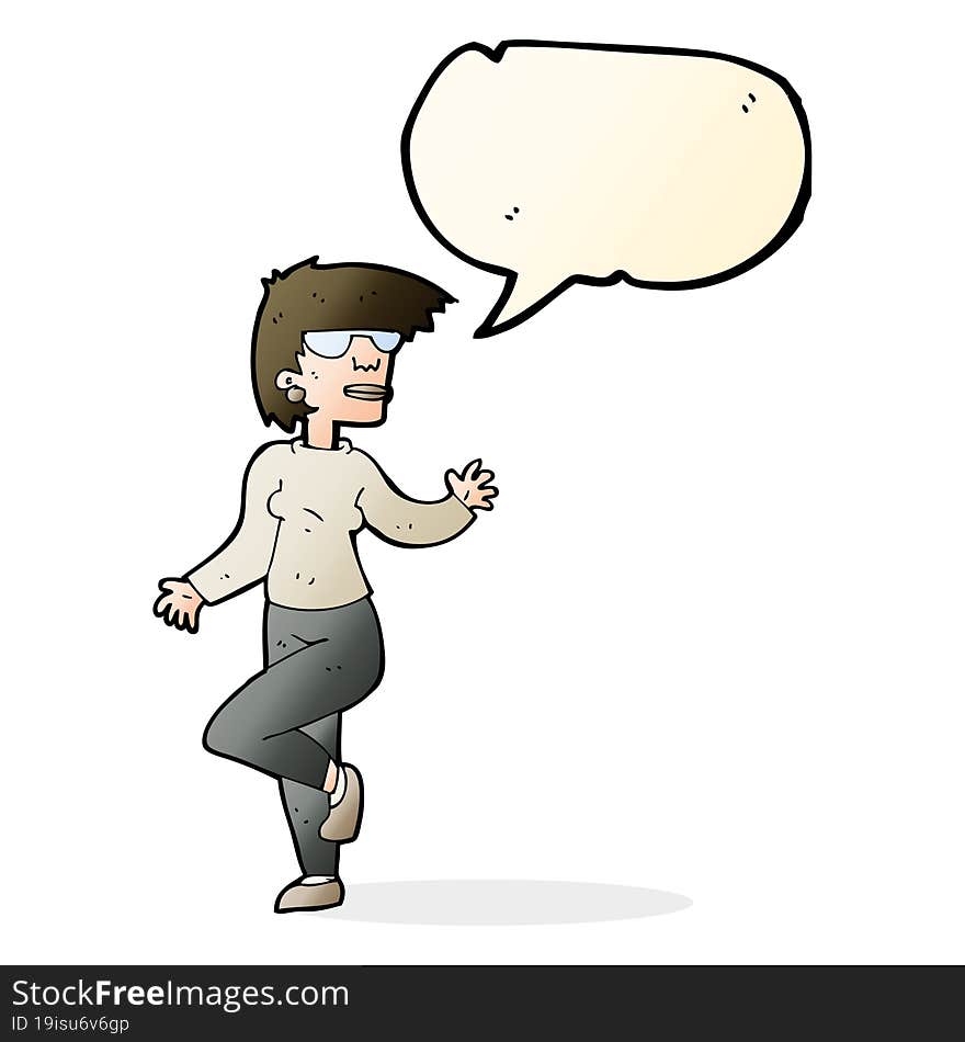 Cartoon Woman Waving With Speech Bubble