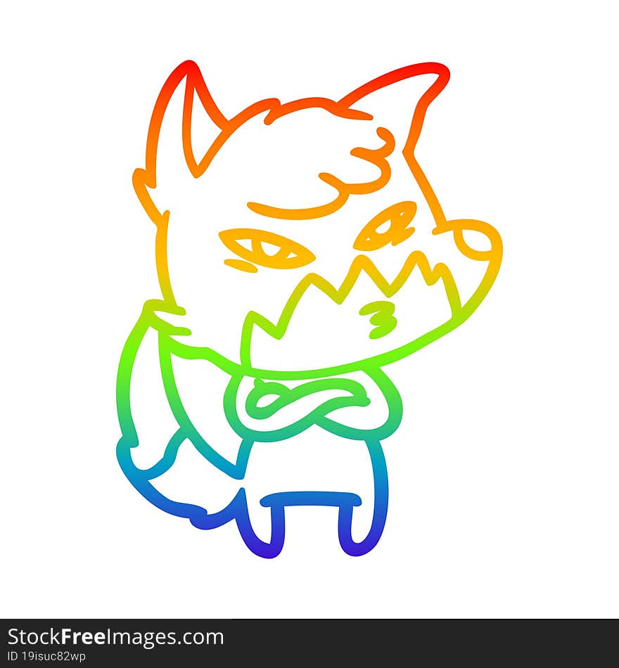 Rainbow Gradient Line Drawing Clever Cartoon Fox